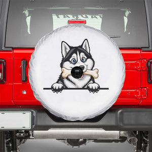 Cute Siberian Husky Puppy Spare Tire Cover Chewing Bone Meme TS12 White Print Your Wear