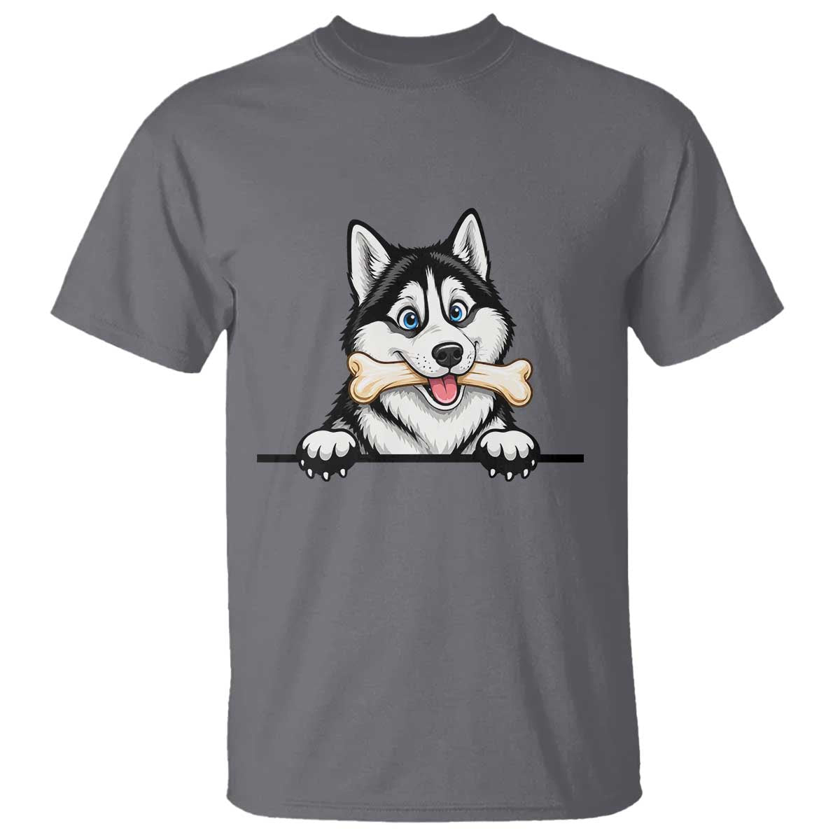 Cute Siberian Husky Puppy T Shirt Chewing Bone Meme TS12 Charcoal Print Your Wear
