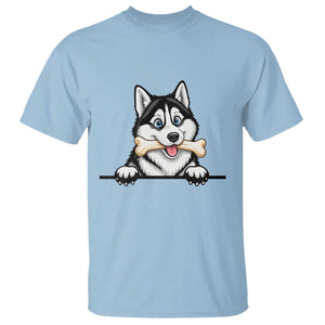 Cute Siberian Husky Puppy T Shirt Chewing Bone Meme TS12 Light Blue Print Your Wear