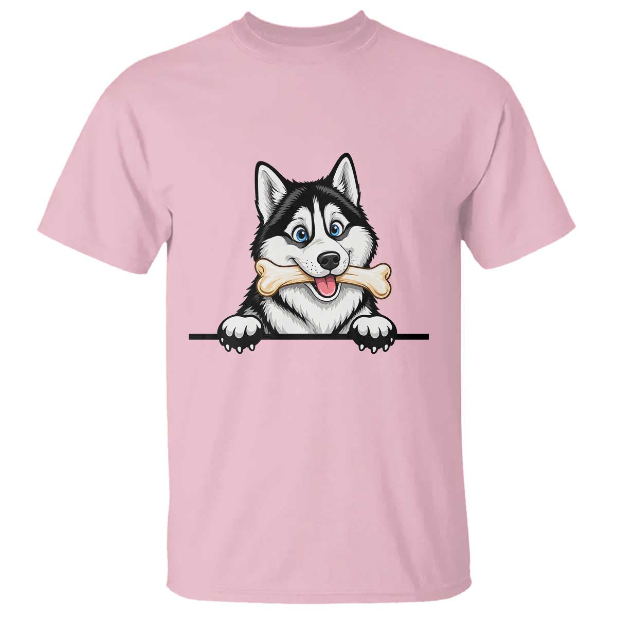 Cute Siberian Husky Puppy T Shirt Chewing Bone Meme TS12 Light Pink Print Your Wear