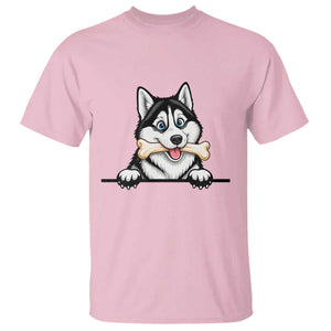 Cute Siberian Husky Puppy T Shirt Chewing Bone Meme TS12 Light Pink Print Your Wear