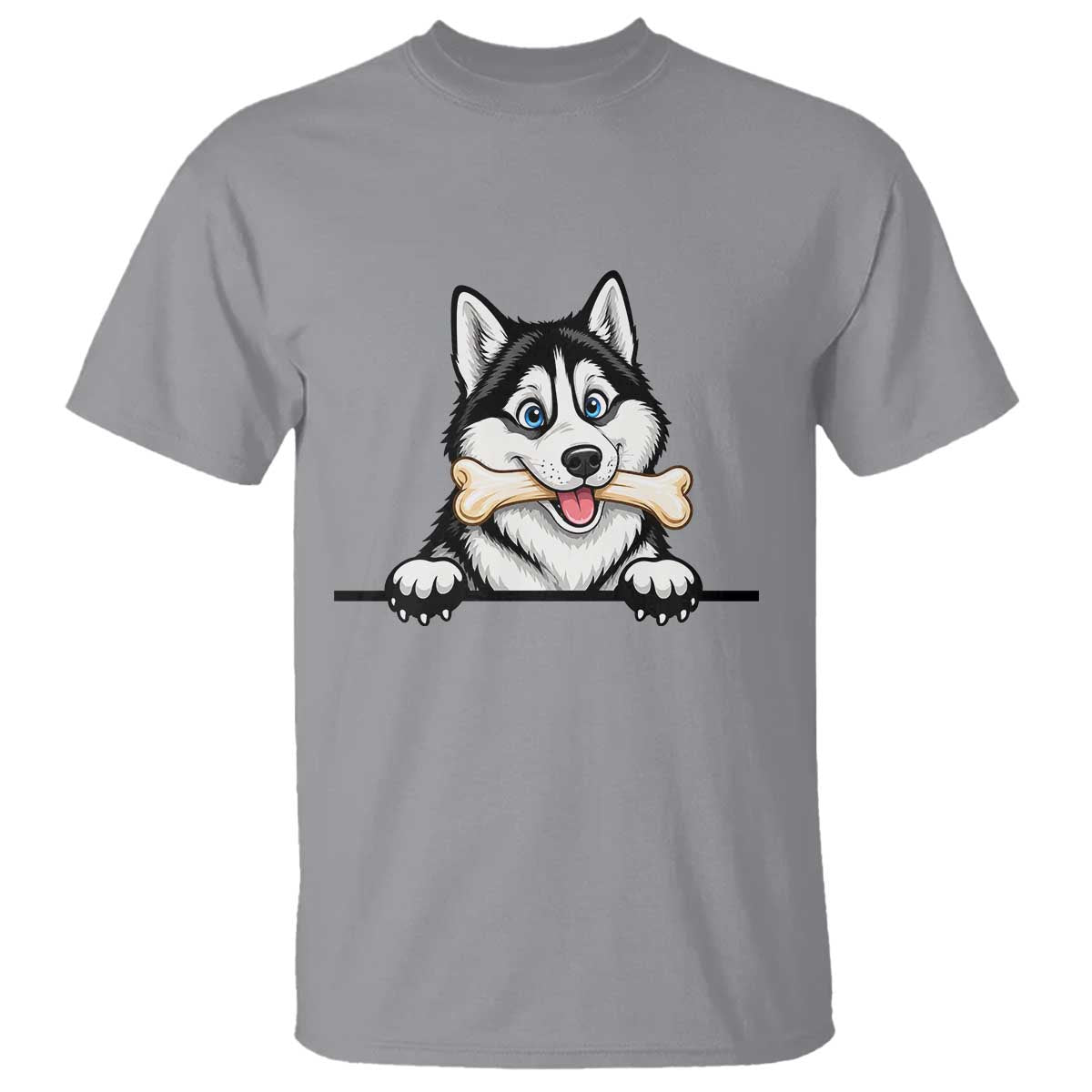 Cute Siberian Husky Puppy T Shirt Chewing Bone Meme TS12 Sport Gray Print Your Wear