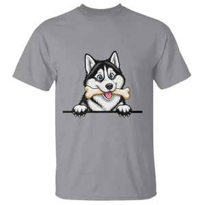 Cute Siberian Husky Puppy T Shirt Chewing Bone Meme TS12 Sport Gray Print Your Wear