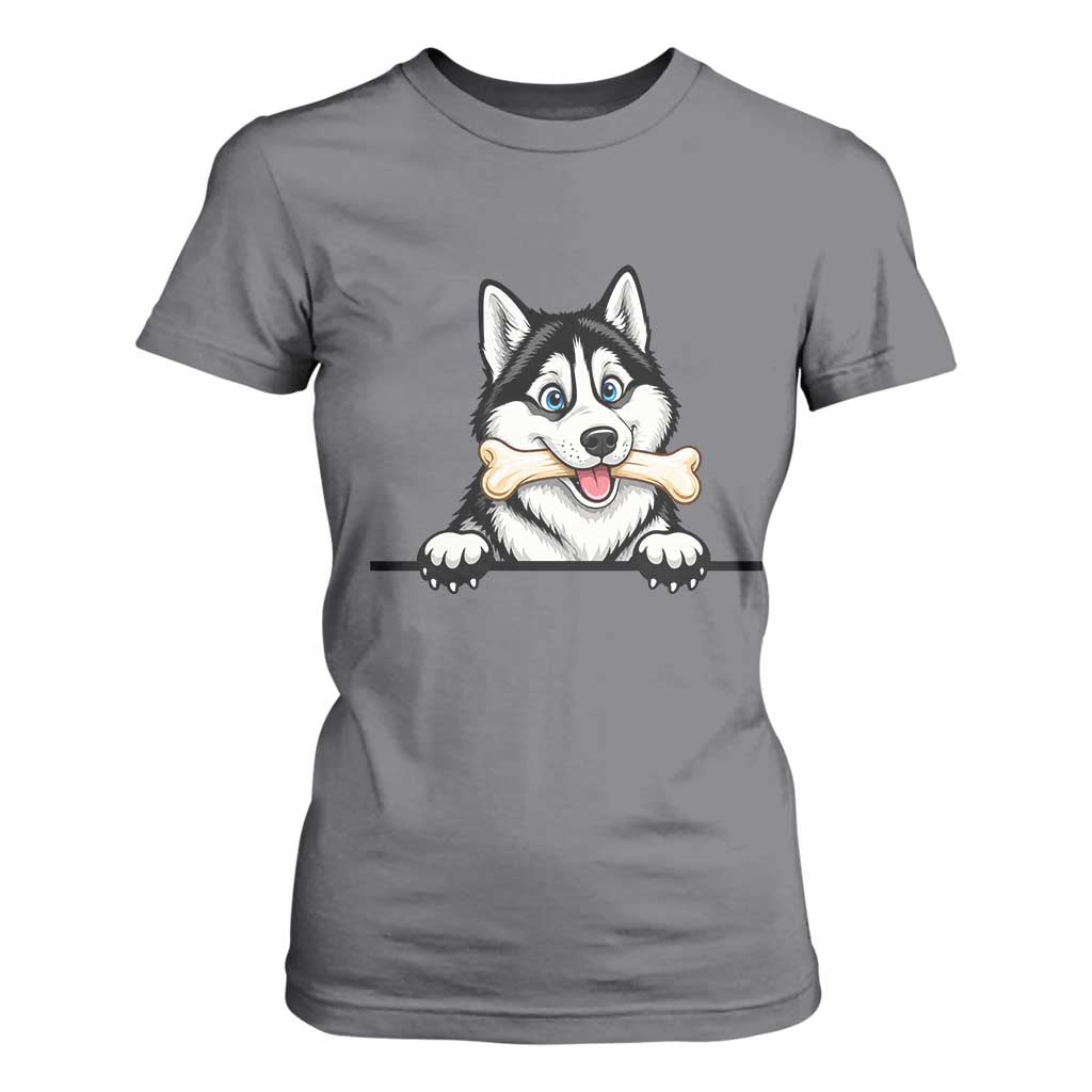 Cute Siberian Husky Puppy T Shirt For Women Chewing Bone Meme TS12 Charcoal Print Your Wear