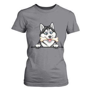 Cute Siberian Husky Puppy T Shirt For Women Chewing Bone Meme TS12 Charcoal Print Your Wear