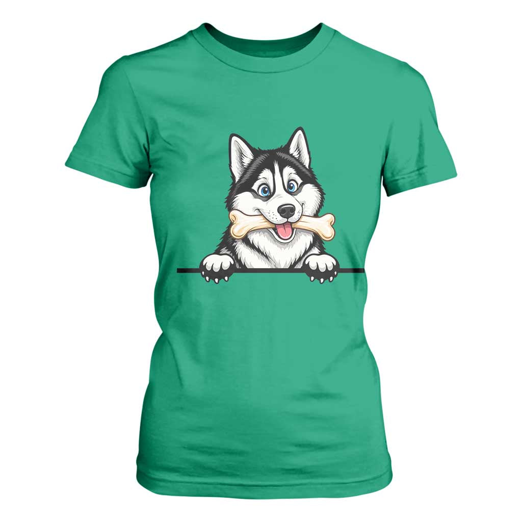 Cute Siberian Husky Puppy T Shirt For Women Chewing Bone Meme TS12 Irish Green Print Your Wear