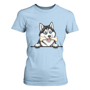 Cute Siberian Husky Puppy T Shirt For Women Chewing Bone Meme TS12 Light Blue Print Your Wear