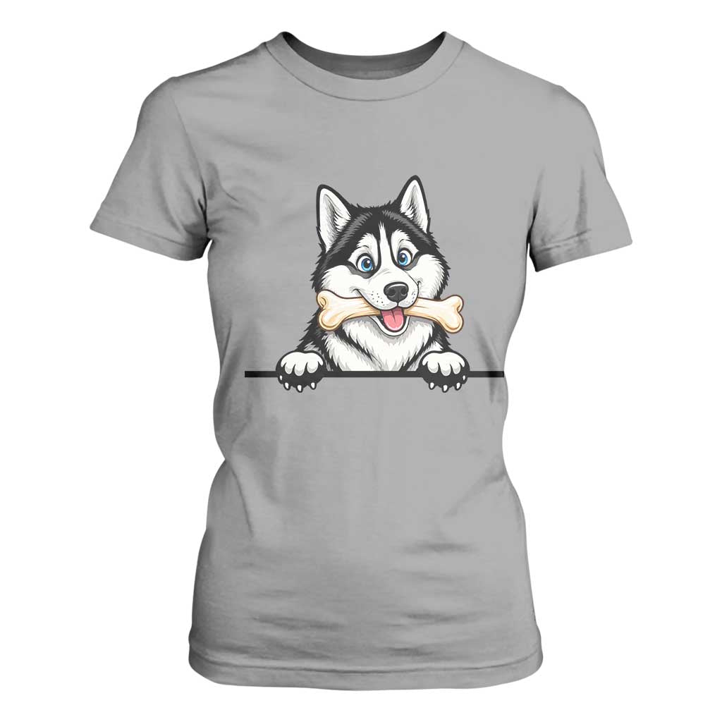 Cute Siberian Husky Puppy T Shirt For Women Chewing Bone Meme TS12 Sport Gray Print Your Wear