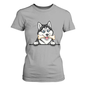 Cute Siberian Husky Puppy T Shirt For Women Chewing Bone Meme TS12 Sport Gray Print Your Wear