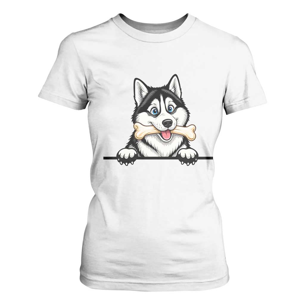 Cute Siberian Husky Puppy T Shirt For Women Chewing Bone Meme TS12 White Print Your Wear