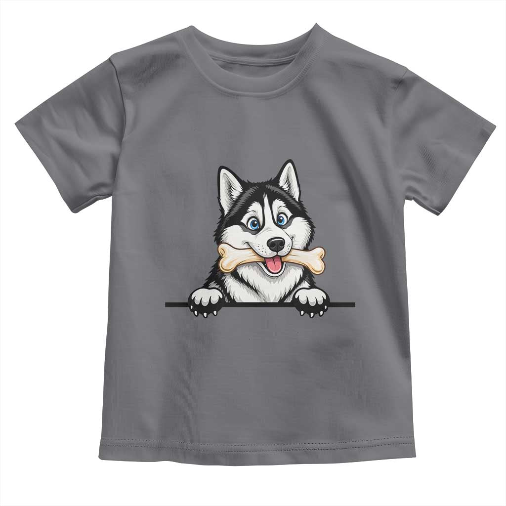 Cute Siberian Husky Puppy Toddler T Shirt Chewing Bone Meme TS12 Charcoal Print Your Wear