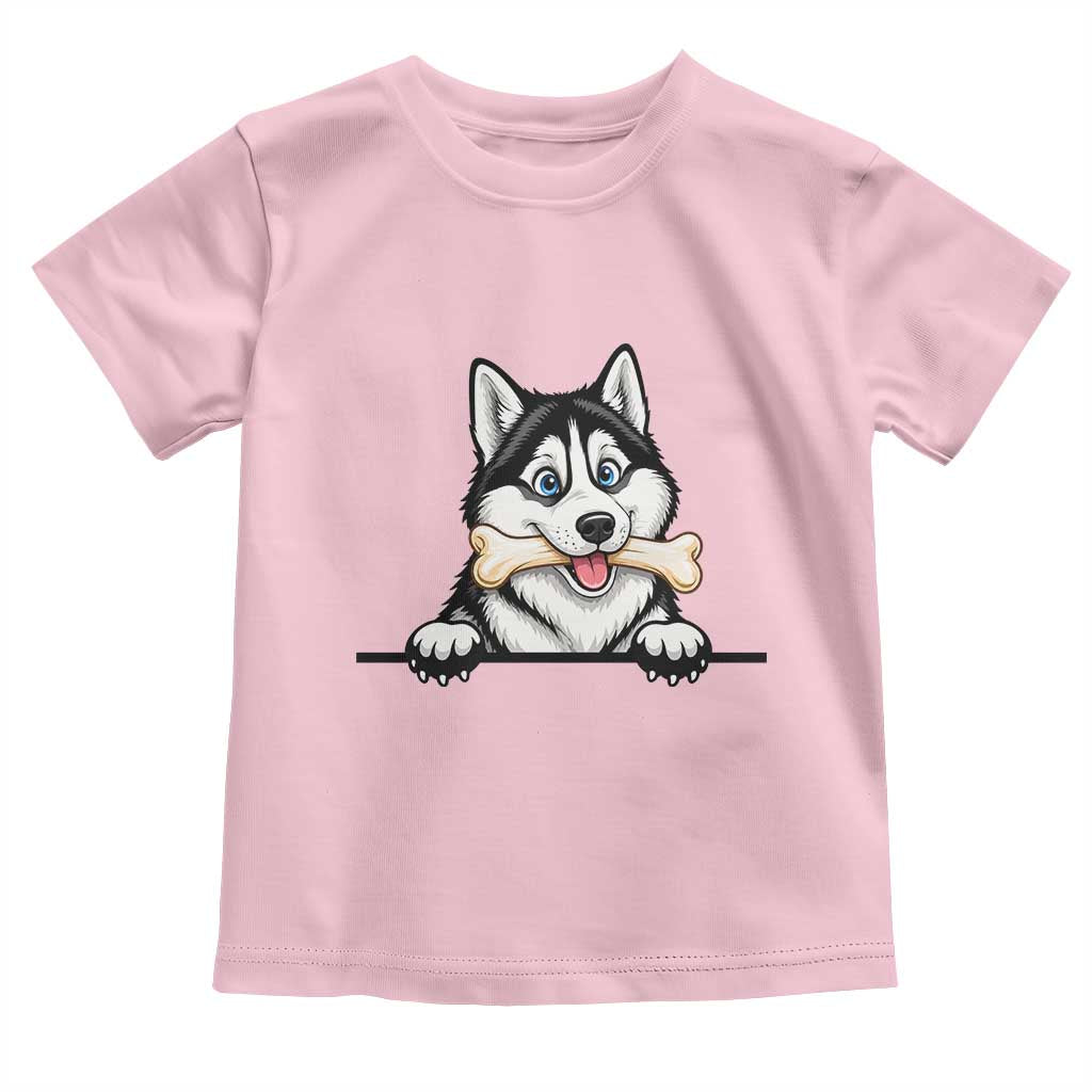 Cute Siberian Husky Puppy Toddler T Shirt Chewing Bone Meme TS12 Light Pink Print Your Wear