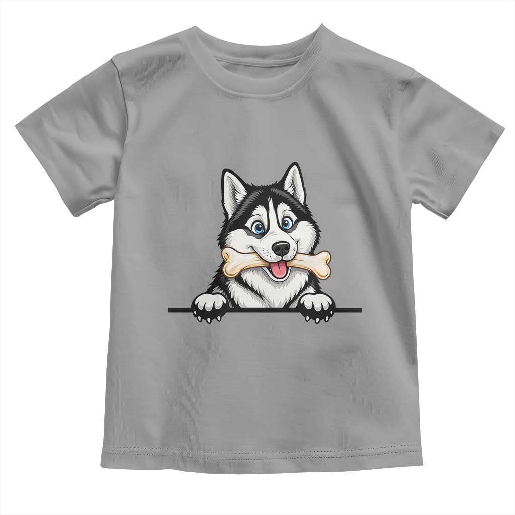 Cute Siberian Husky Puppy Toddler T Shirt Chewing Bone Meme TS12 Sport Gray Print Your Wear