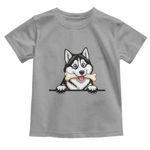 Cute Siberian Husky Puppy Toddler T Shirt Chewing Bone Meme TS12 Sport Gray Print Your Wear