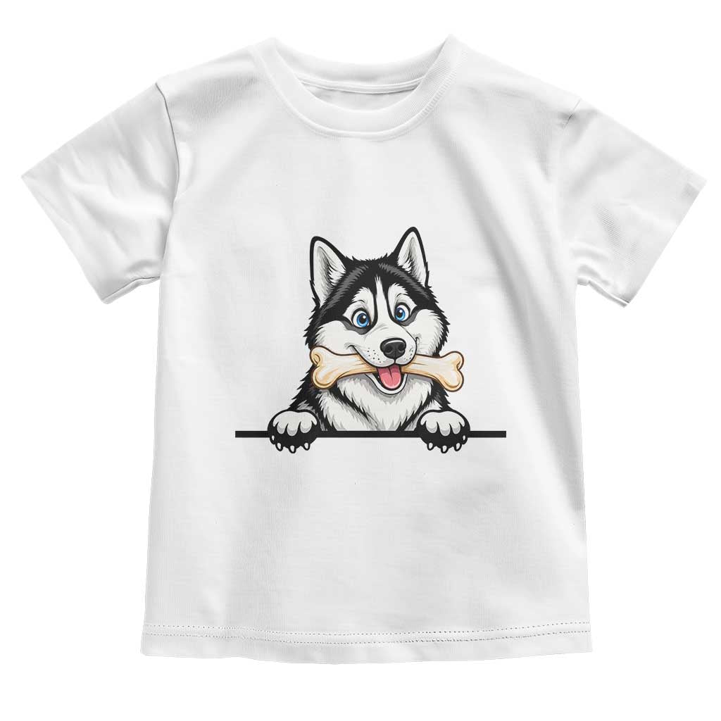 Cute Siberian Husky Puppy Toddler T Shirt Chewing Bone Meme TS12 White Print Your Wear