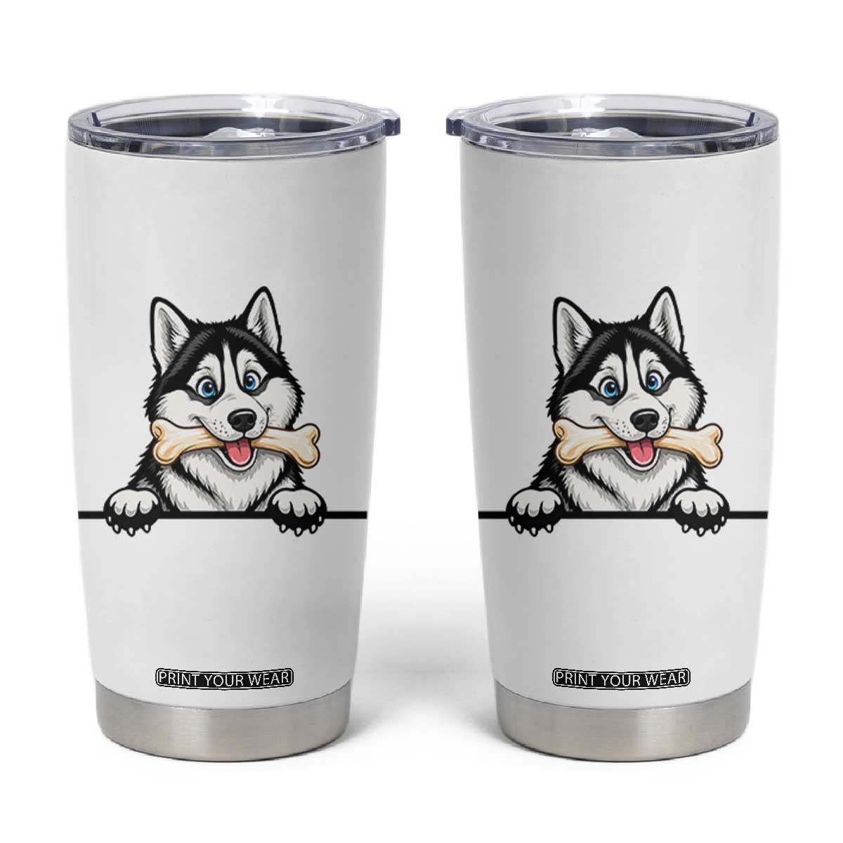 Cute Siberian Husky Puppy Tumbler Cup Chewing Bone Meme TS12 White Print Your Wear