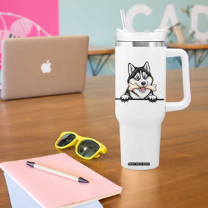 Cute Siberian Husky Puppy Tumbler With Handle Chewing Bone Meme TS12 Print Your Wear