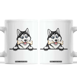 Cute Siberian Husky Puppy Coffee Mug Chewing Bone Meme TS12 White Print Your Wear