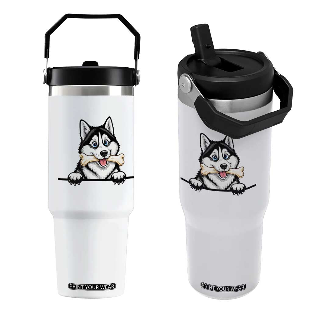 Cute Siberian Husky Puppy Flip Straw Tumbler Chewing Bone Meme TS12 One Size: 30 oz White Print Your Wear