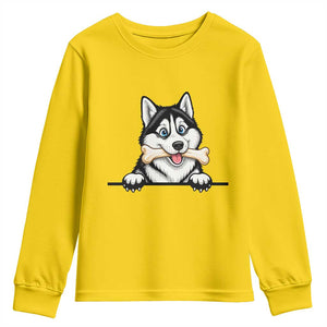 Cute Siberian Husky Puppy Youth Sweatshirt Chewing Bone Meme TS12 Daisy Print Your Wear