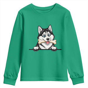 Cute Siberian Husky Puppy Youth Sweatshirt Chewing Bone Meme TS12 Irish Green Print Your Wear