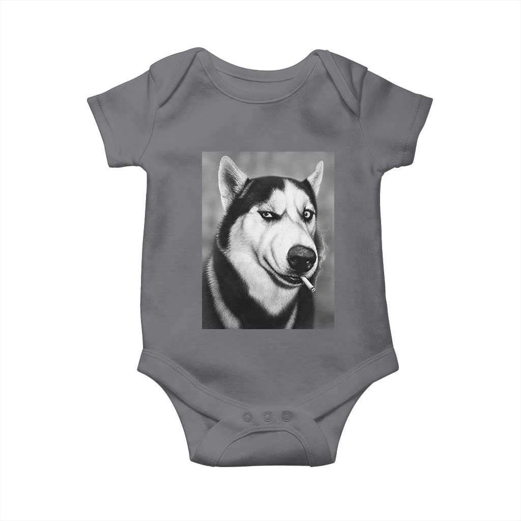 Smoking Siberian Husky Meme Baby Onesie Funny Dog Face Gift For Dog Lovers TS12 Charcoal Print Your Wear