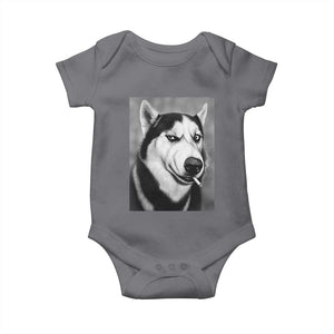 Smoking Siberian Husky Meme Baby Onesie Funny Dog Face Gift For Dog Lovers TS12 Charcoal Print Your Wear