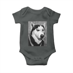 Smoking Siberian Husky Meme Baby Onesie Funny Dog Face Gift For Dog Lovers TS12 Dark Heather Print Your Wear