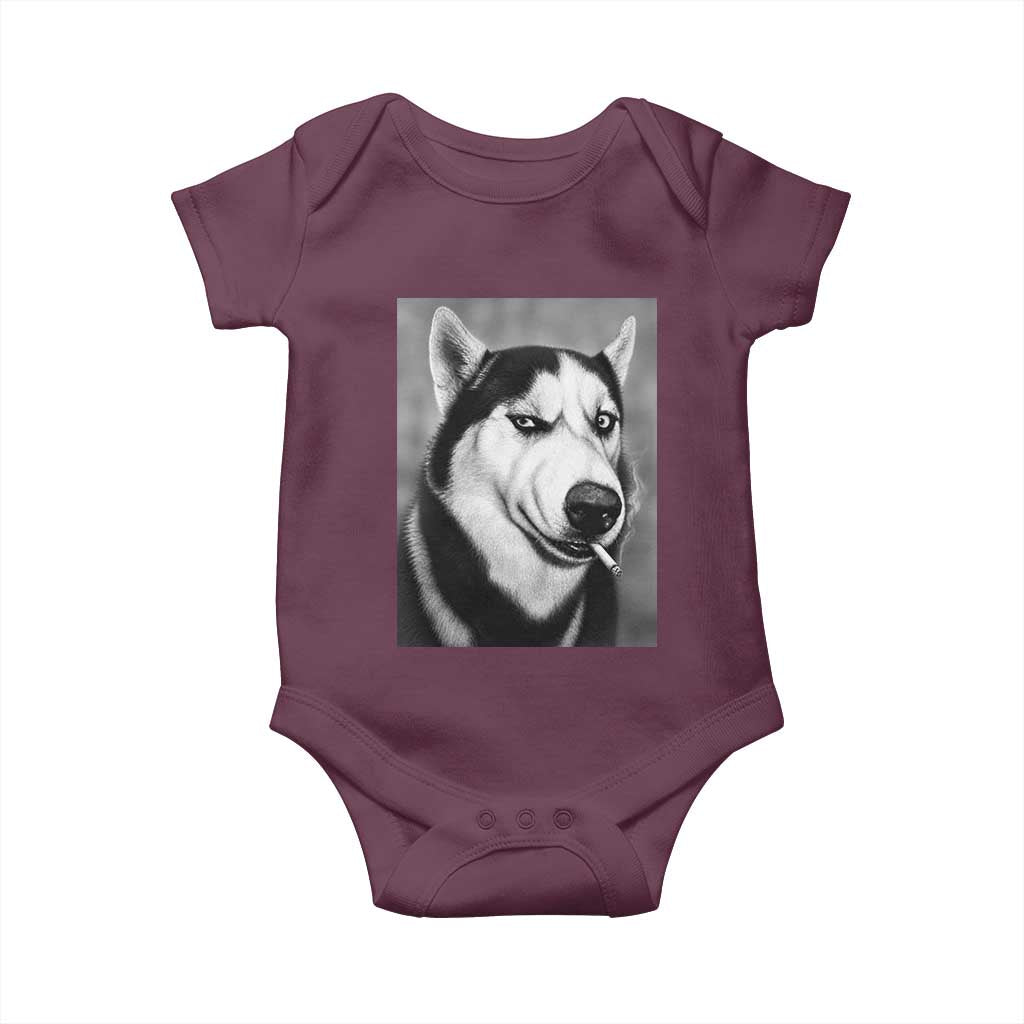 Smoking Siberian Husky Meme Baby Onesie Funny Dog Face Gift For Dog Lovers TS12 Maroon Print Your Wear