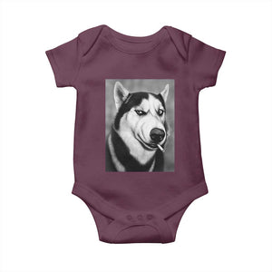Smoking Siberian Husky Meme Baby Onesie Funny Dog Face Gift For Dog Lovers TS12 Maroon Print Your Wear