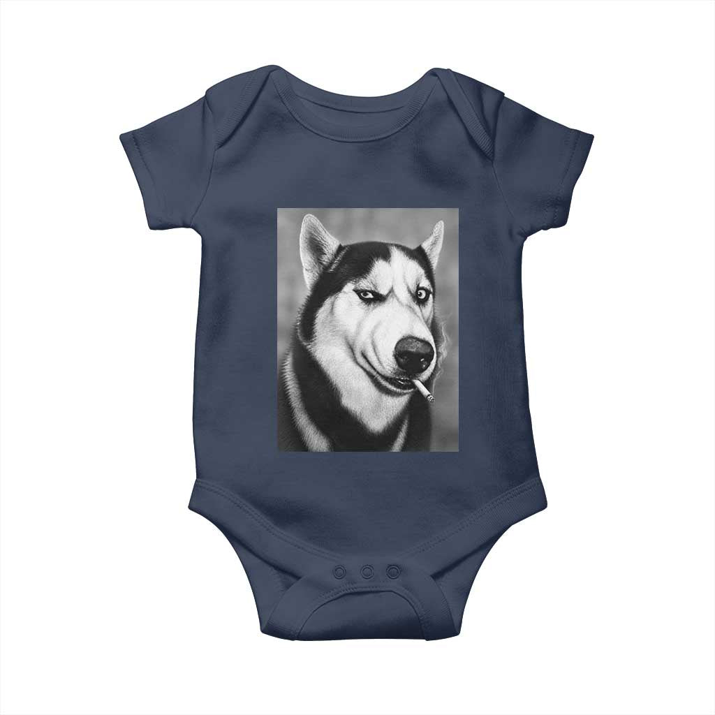 Smoking Siberian Husky Meme Baby Onesie Funny Dog Face Gift For Dog Lovers TS12 Navy Print Your Wear