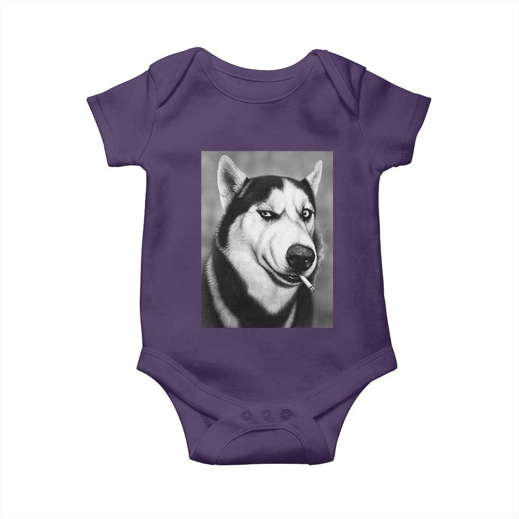 Smoking Siberian Husky Meme Baby Onesie Funny Dog Face Gift For Dog Lovers TS12 Purple Print Your Wear