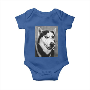 Smoking Siberian Husky Meme Baby Onesie Funny Dog Face Gift For Dog Lovers TS12 Royal Blue Print Your Wear