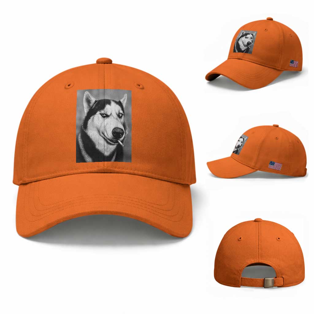 Smoking Siberian Husky Meme Baseball Cap Funny Dog Face Gift For Dog Lovers TS12 Baseball Cap Universal Fit Orange Print Your Wear