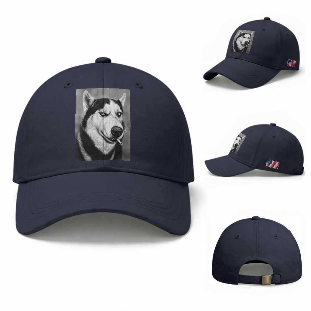 Smoking Siberian Husky Meme Baseball Cap Funny Dog Face Gift For Dog Lovers TS12 Baseball Cap Universal Fit Navy Print Your Wear