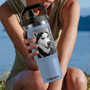 Smoking Siberian Husky Meme Flip Straw Tumbler Funny Dog Face Gift For Dog Lovers TS12 One Size: 30 oz Light Blue Print Your Wear