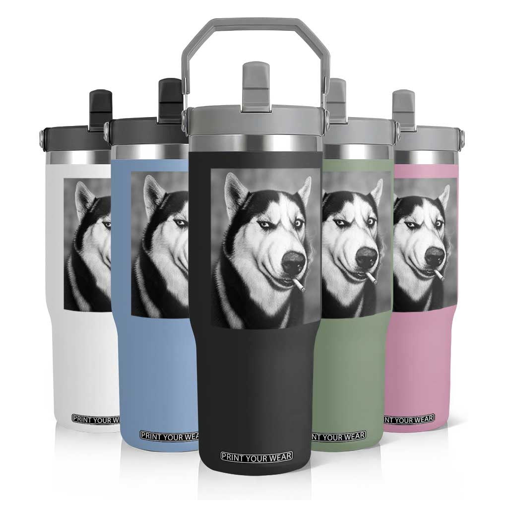 Smoking Siberian Husky Meme Flip Straw Tumbler Funny Dog Face Gift For Dog Lovers TS12 Print Your Wear