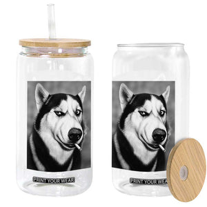 Smoking Siberian Husky Meme Glass Can Funny Dog Face Gift For Dog Lovers TS12 Print Your Wear