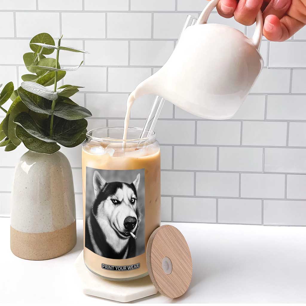 Smoking Siberian Husky Meme Glass Can Funny Dog Face Gift For Dog Lovers TS12 Print Your Wear