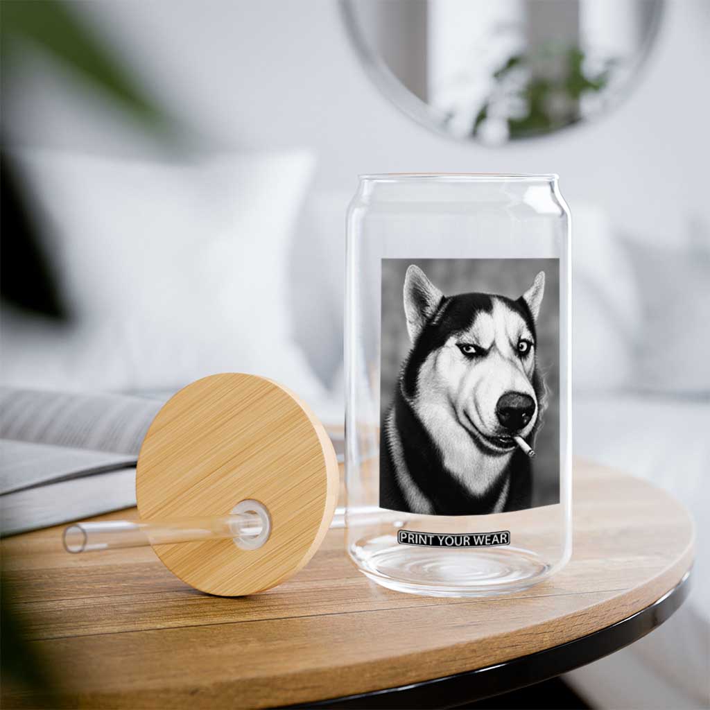 Smoking Siberian Husky Meme Glass Can Funny Dog Face Gift For Dog Lovers TS12 Print Your Wear