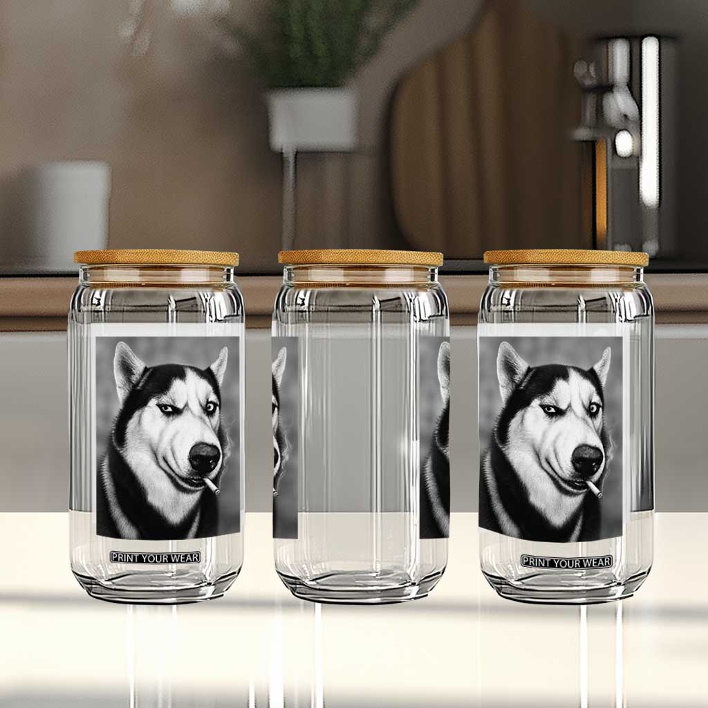 Smoking Siberian Husky Meme Glass Can Funny Dog Face Gift For Dog Lovers TS12 Print Your Wear