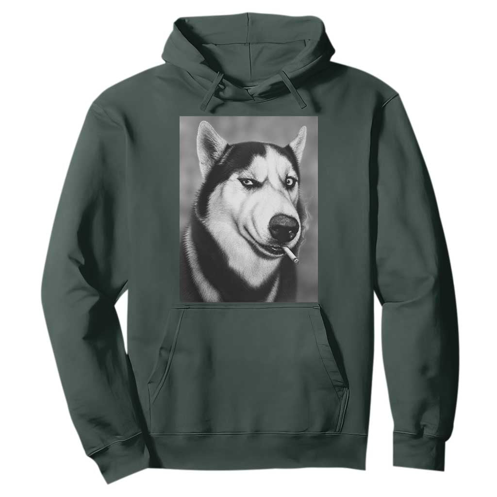 Smoking Siberian Husky Meme Hoodie Funny Dog Face Gift For Dog Lovers TS12 Dark Forest Green Print Your Wear