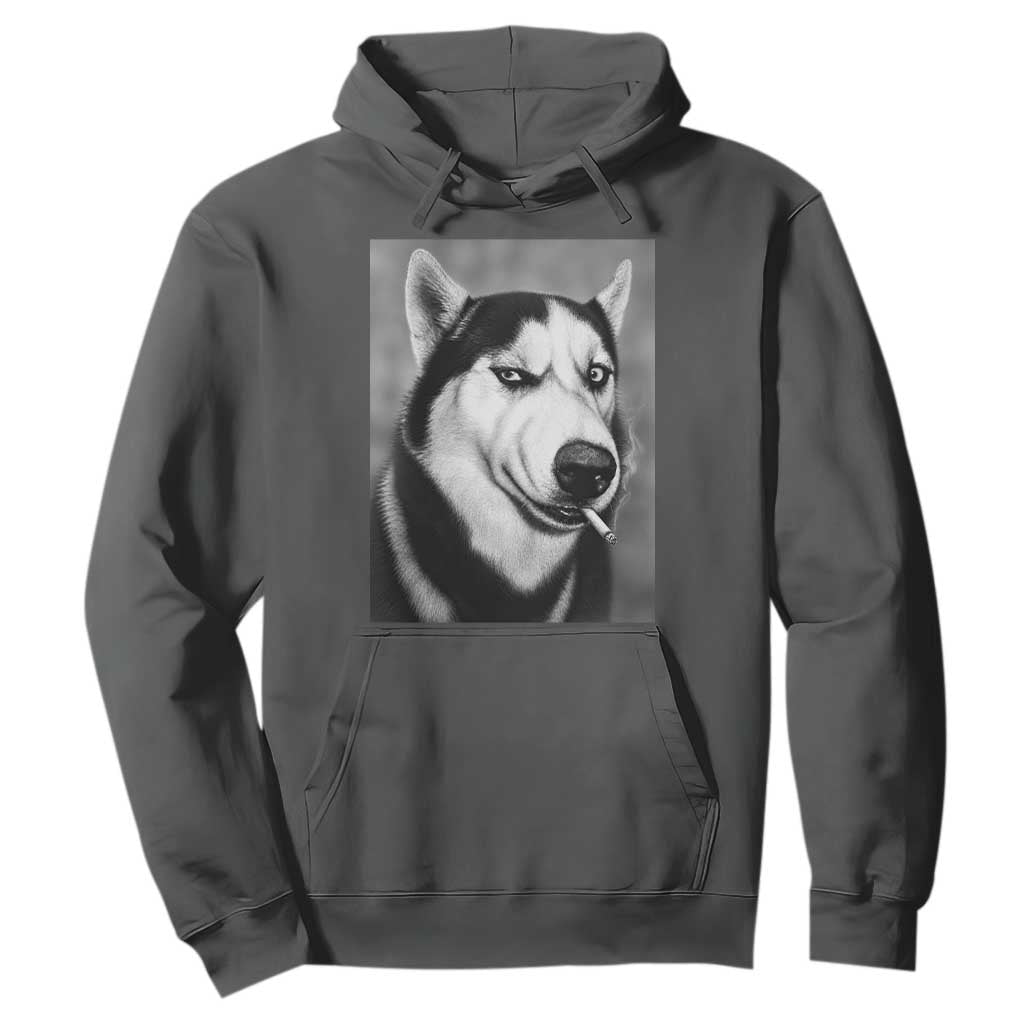 Smoking Siberian Husky Meme Hoodie Funny Dog Face Gift For Dog Lovers TS12 Dark Heather Print Your Wear