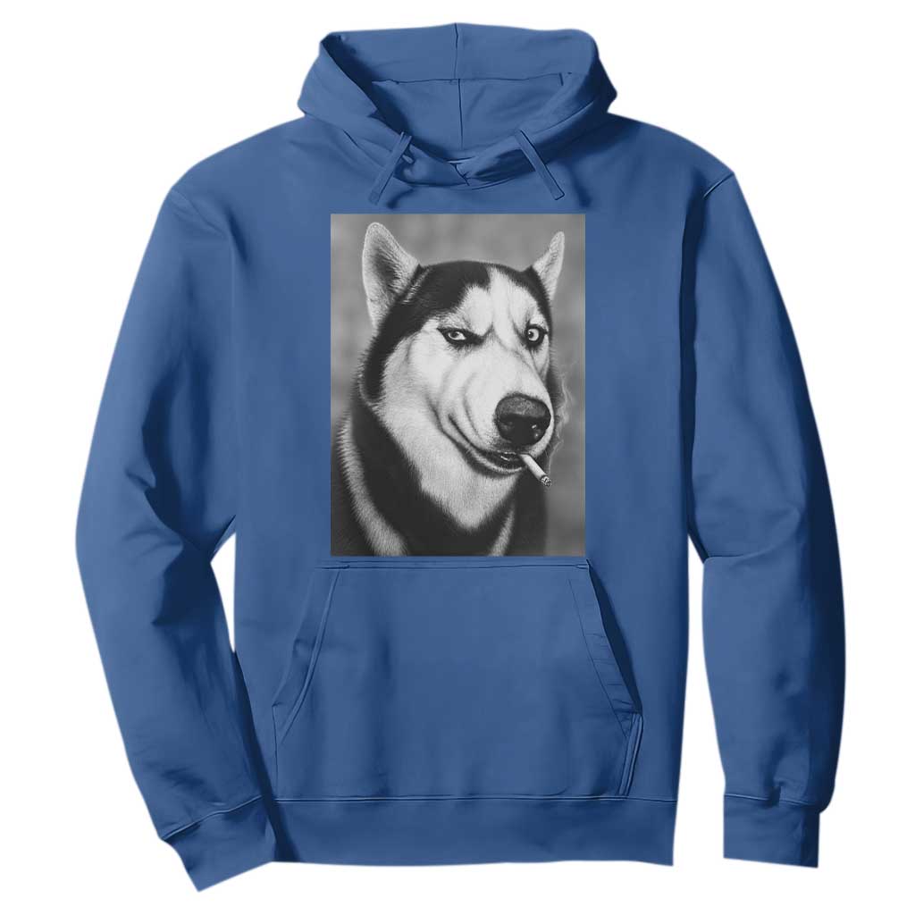 Smoking Siberian Husky Meme Hoodie Funny Dog Face Gift For Dog Lovers TS12 Royal Blue Print Your Wear