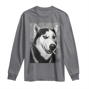 Smoking Siberian Husky Meme Long Sleeve Shirt Funny Dog Face Gift For Dog Lovers TS12 Charcoal Print Your Wear