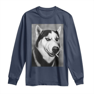 Smoking Siberian Husky Meme Long Sleeve Shirt Funny Dog Face Gift For Dog Lovers TS12 Navy Print Your Wear