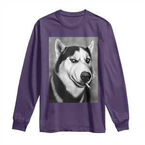 Smoking Siberian Husky Meme Long Sleeve Shirt Funny Dog Face Gift For Dog Lovers TS12 Purple Print Your Wear