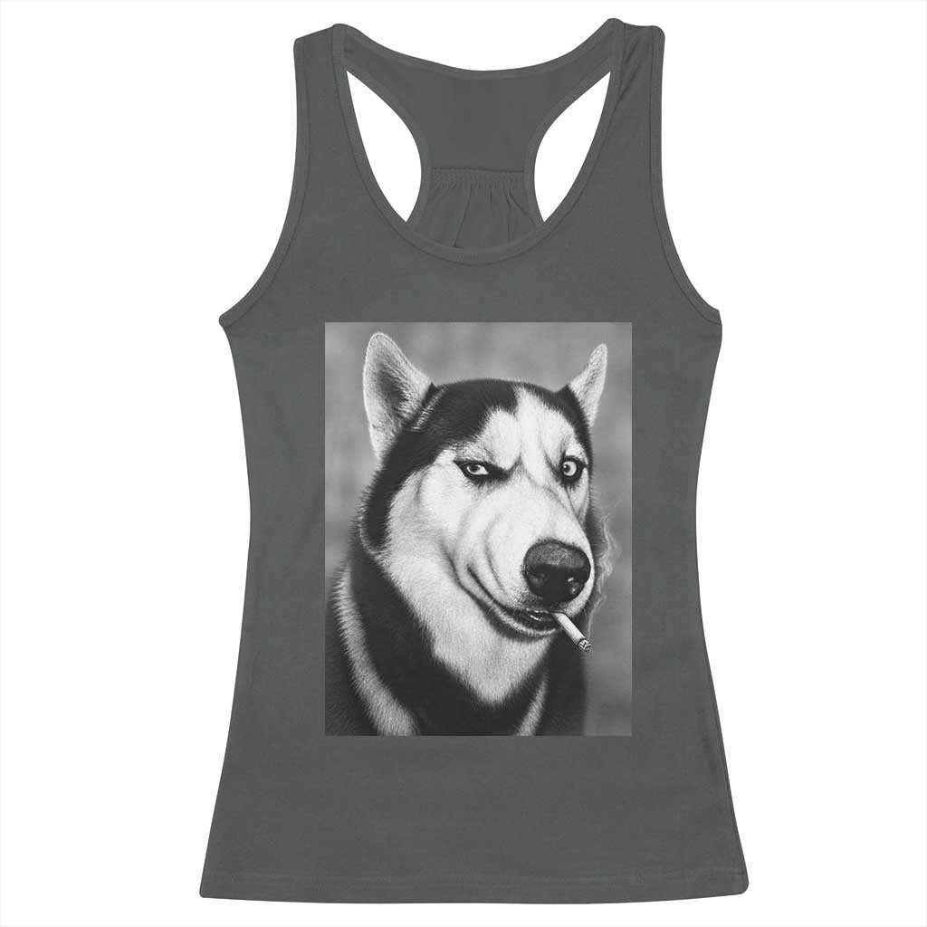 Smoking Siberian Husky Meme Racerback Tank Top Funny Dog Face Gift For Dog Lovers TS12 Dark Heather Print Your Wear