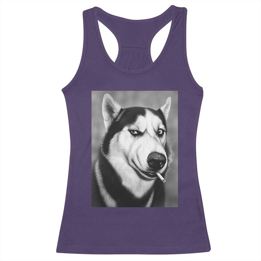 Smoking Siberian Husky Meme Racerback Tank Top Funny Dog Face Gift For Dog Lovers TS12 Purple Print Your Wear
