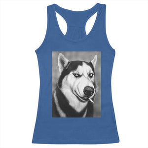 Smoking Siberian Husky Meme Racerback Tank Top Funny Dog Face Gift For Dog Lovers TS12 Royal Blue Print Your Wear